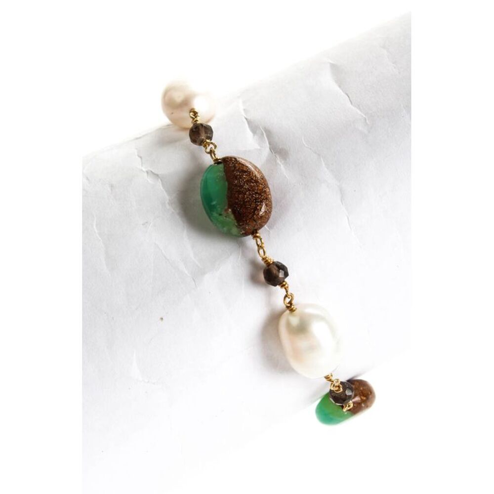 Rarities Womens Sterling Silver Yellow Gold Plated Pearl Chalcedony Toggle Beade